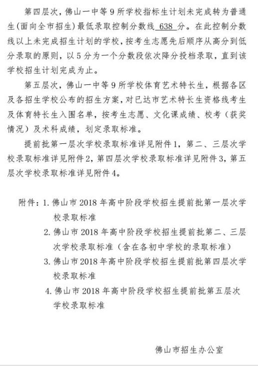 2018年廣東佛山中考錄取分數(shù)線2